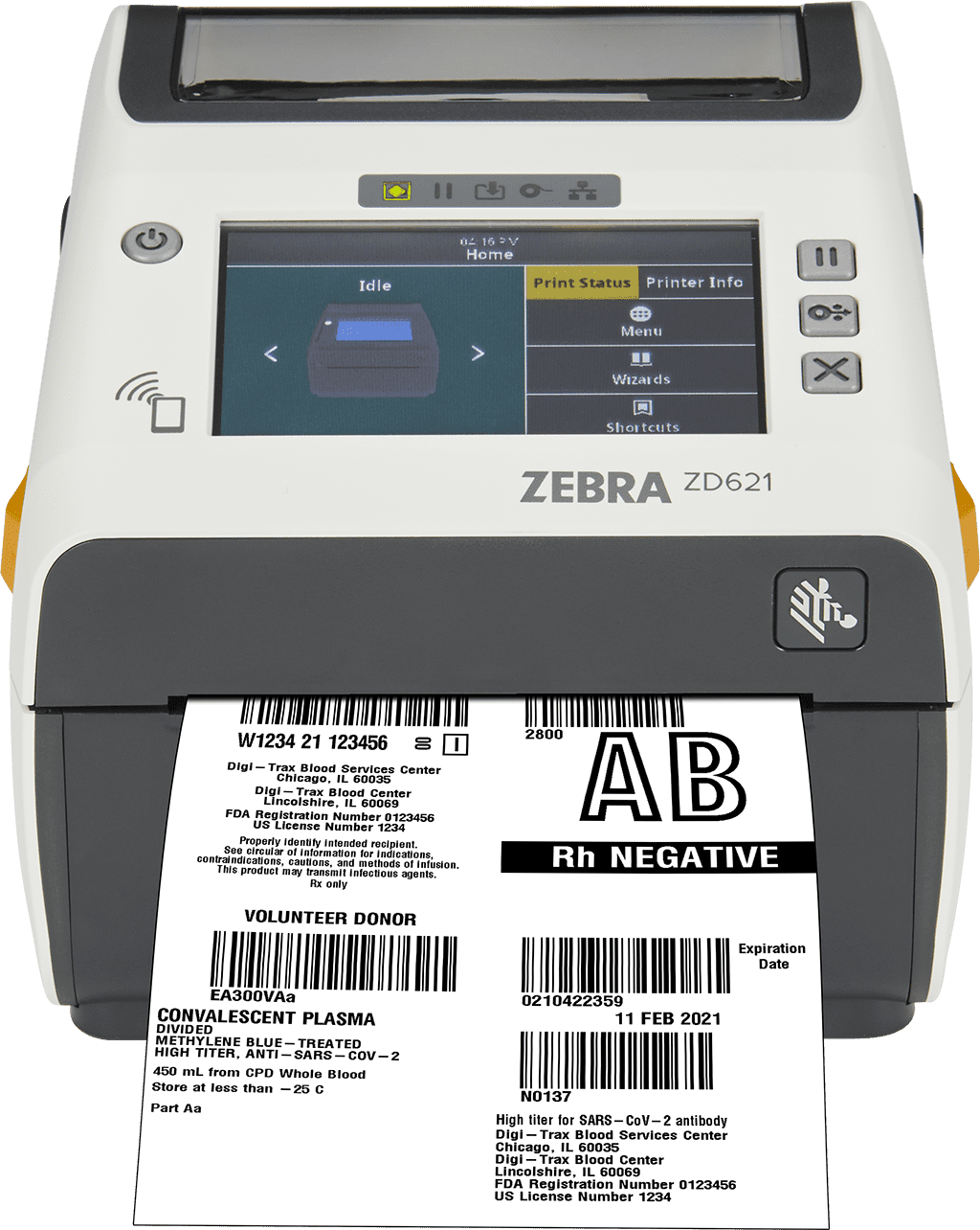ZD621-HC front facing with 4x4 blood bank label