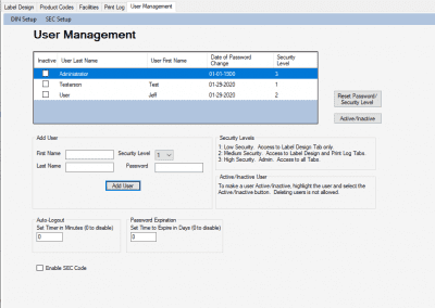 HemaTrax-CT 3.7.2 user management interface screenshot